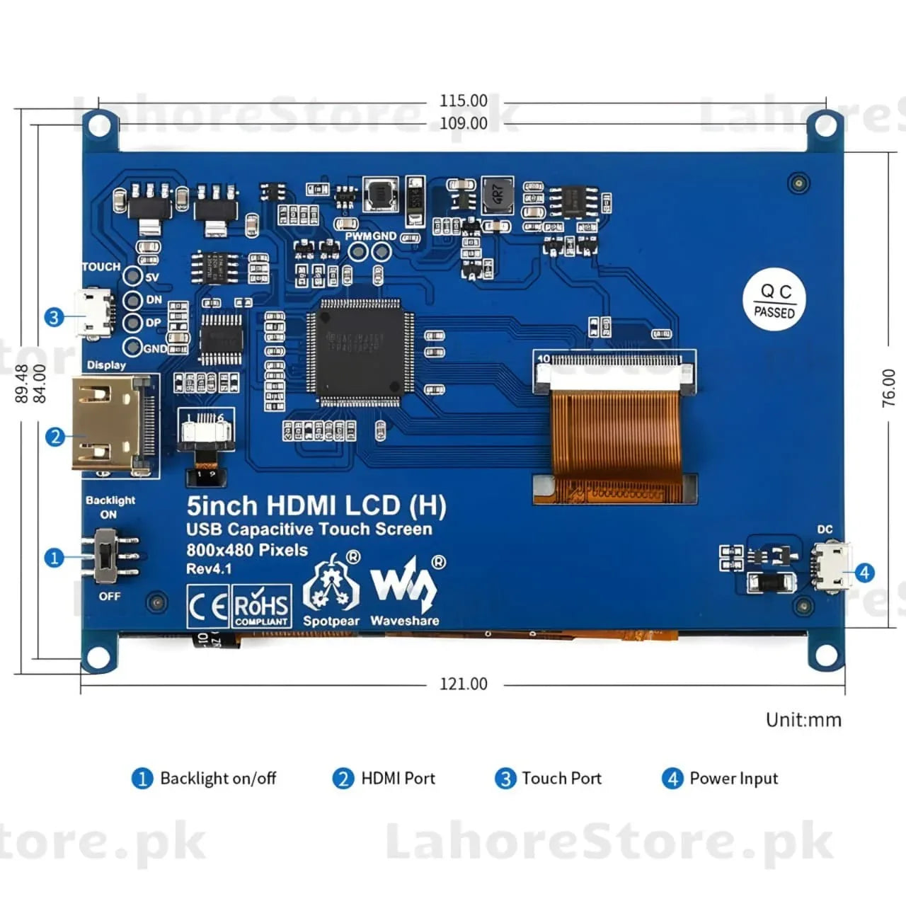 5 Inch Capacitive Touch Screen LCD for Raspberry Pi with HDMI Interface - Lahore Store
