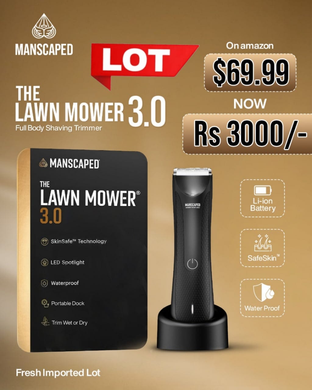 MANSCAPED® Lawn Mower® 3.0 – Waterproof Groin & Body Hair Trimmer (Lot)