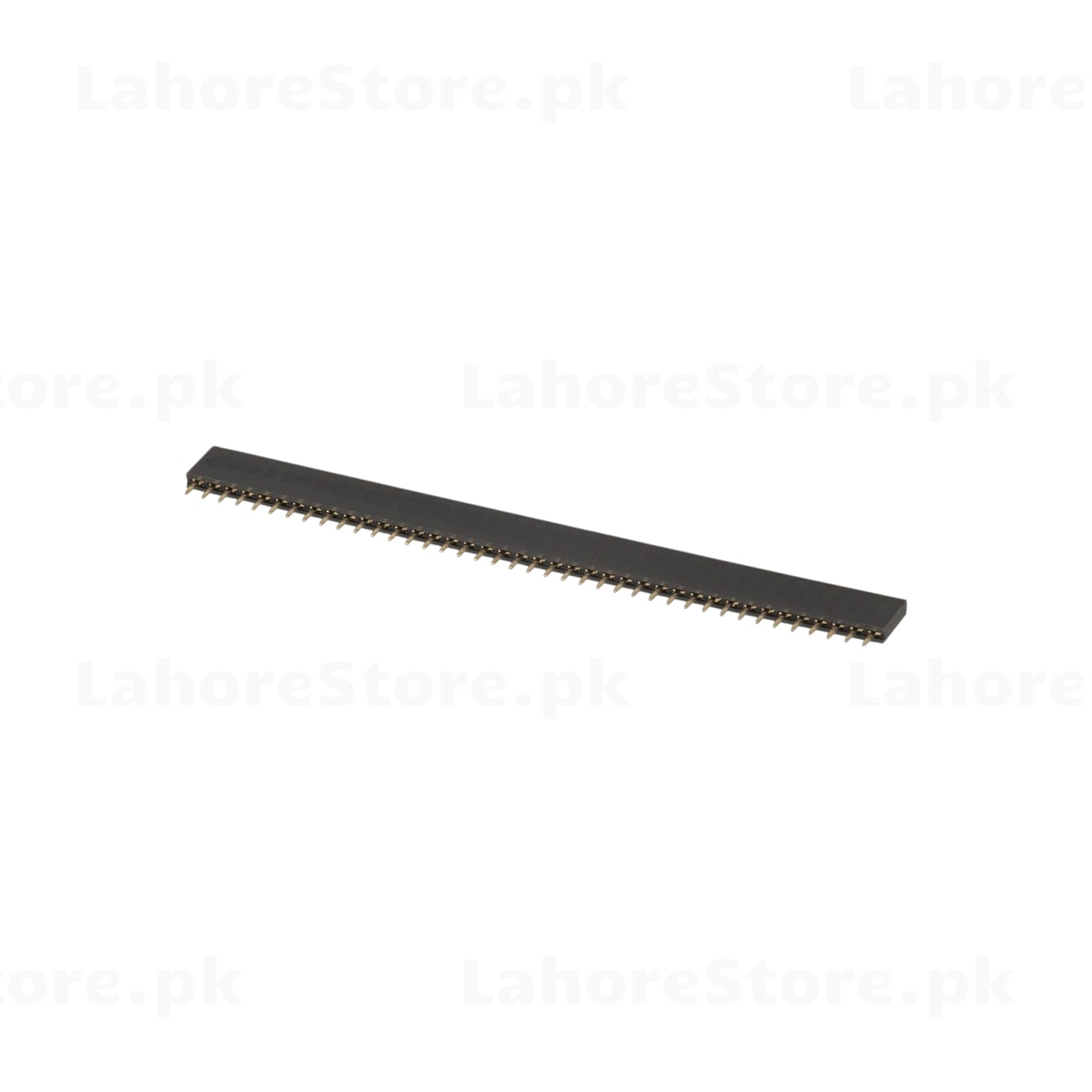 1x40 female pin header strip flat side view showing full length and pin spacing