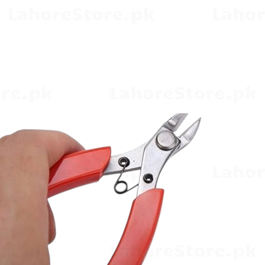 Close-up of diagonal cutting pliers blade and spring mechanism
