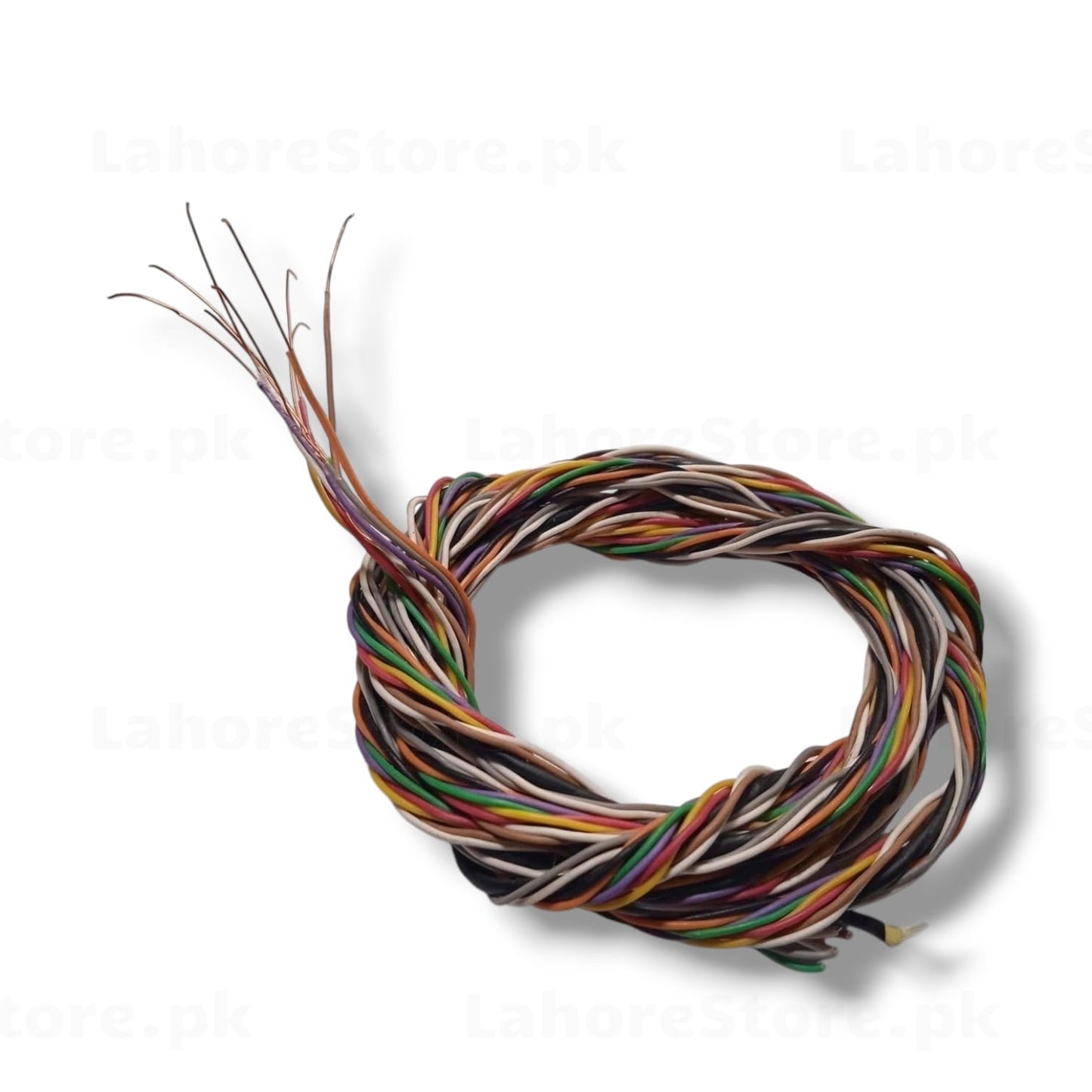 10-color hook-up wire bundle coiled showing black brown red orange yellow green blue purple grey white AWG 28 breadboard jumper wires twisted together