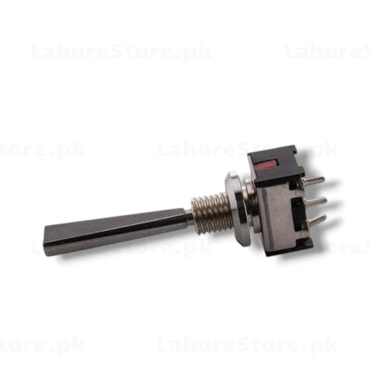 SPDT mini toggle switch with long lever side view showing PCB pins
