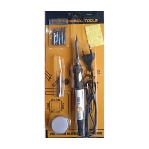 90B soldering iron with LED indicator 220V plug and 5 interchangeable tips on white background