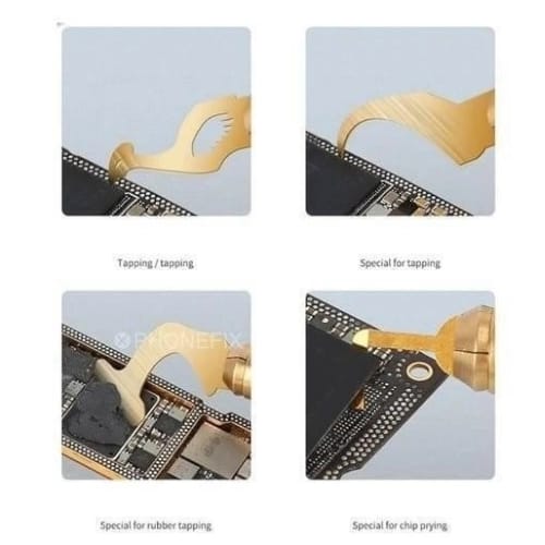 MECHANIC 004 adhesive cutter blade set retail box with red handle tool and 4 gold blade profiles