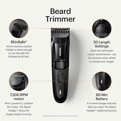 MANSCAPED® The Beard Hedger® | Premium Beard Trimmer with 20 Adjustable Lengths, Stainless Steel T-Blade, Waterproof Cordless Clipper (refurb)