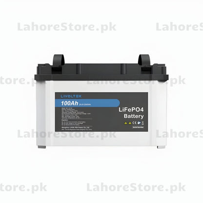 LIVOTEK LiFePO4 battery on a white background