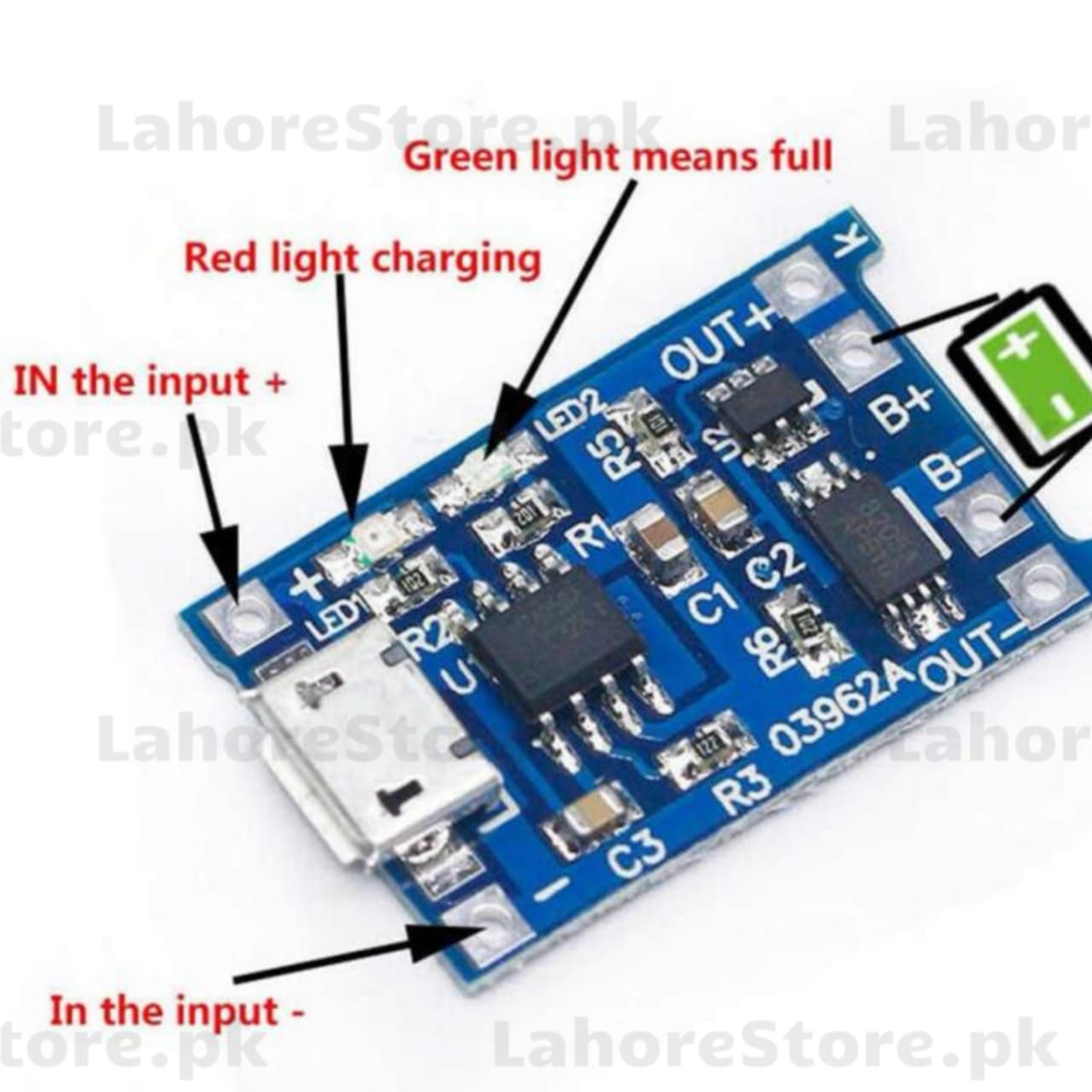 TP4056 1A Lithium Battery Charger Module with Micro USB – Li-ion Charging Board