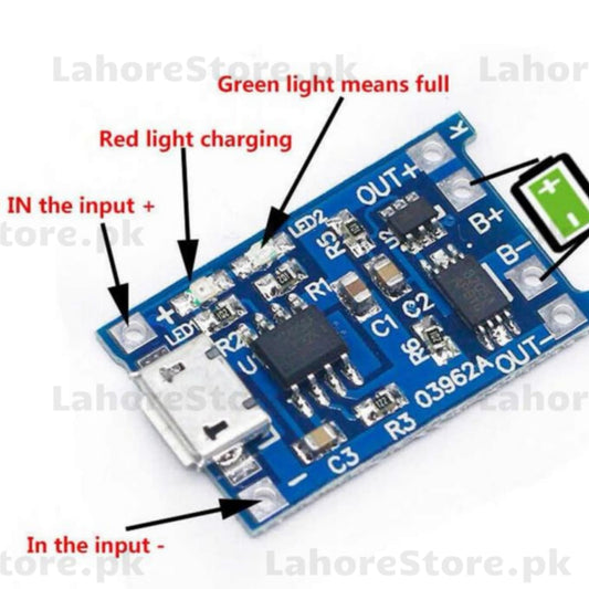 TP4056 1A Lithium Battery Charger Module with Micro USB – Li-ion Charging Board