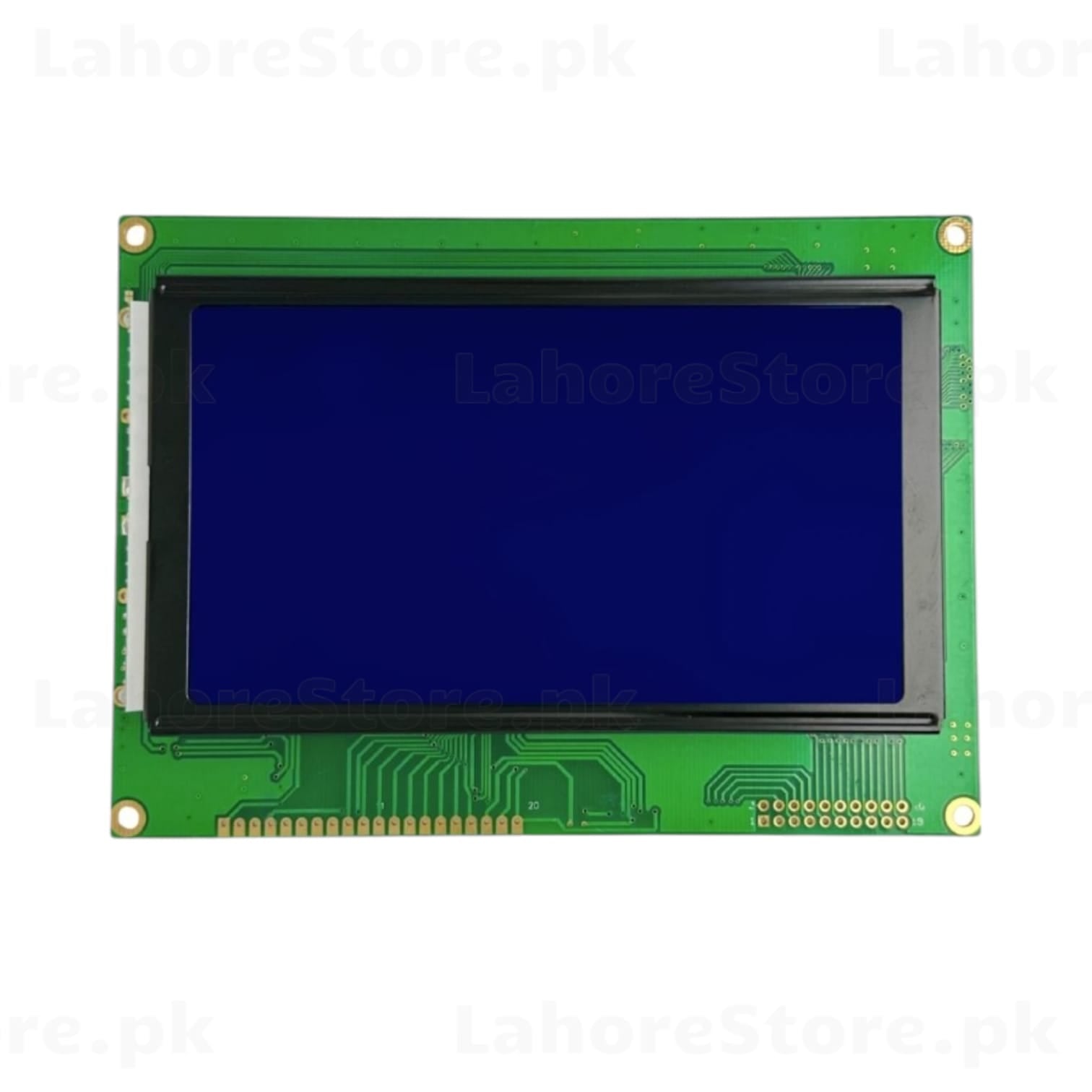 240128A graphic LCD module front view showing blue backlight display