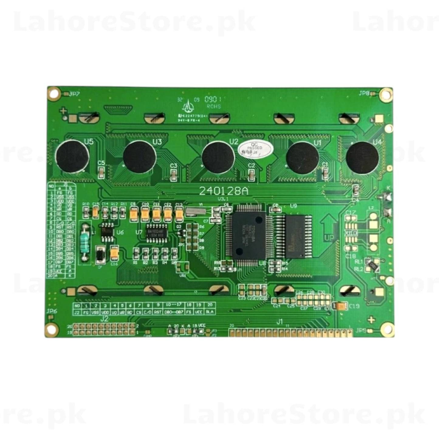 240128A graphic LCD module PCB back view showing 240128A label and components