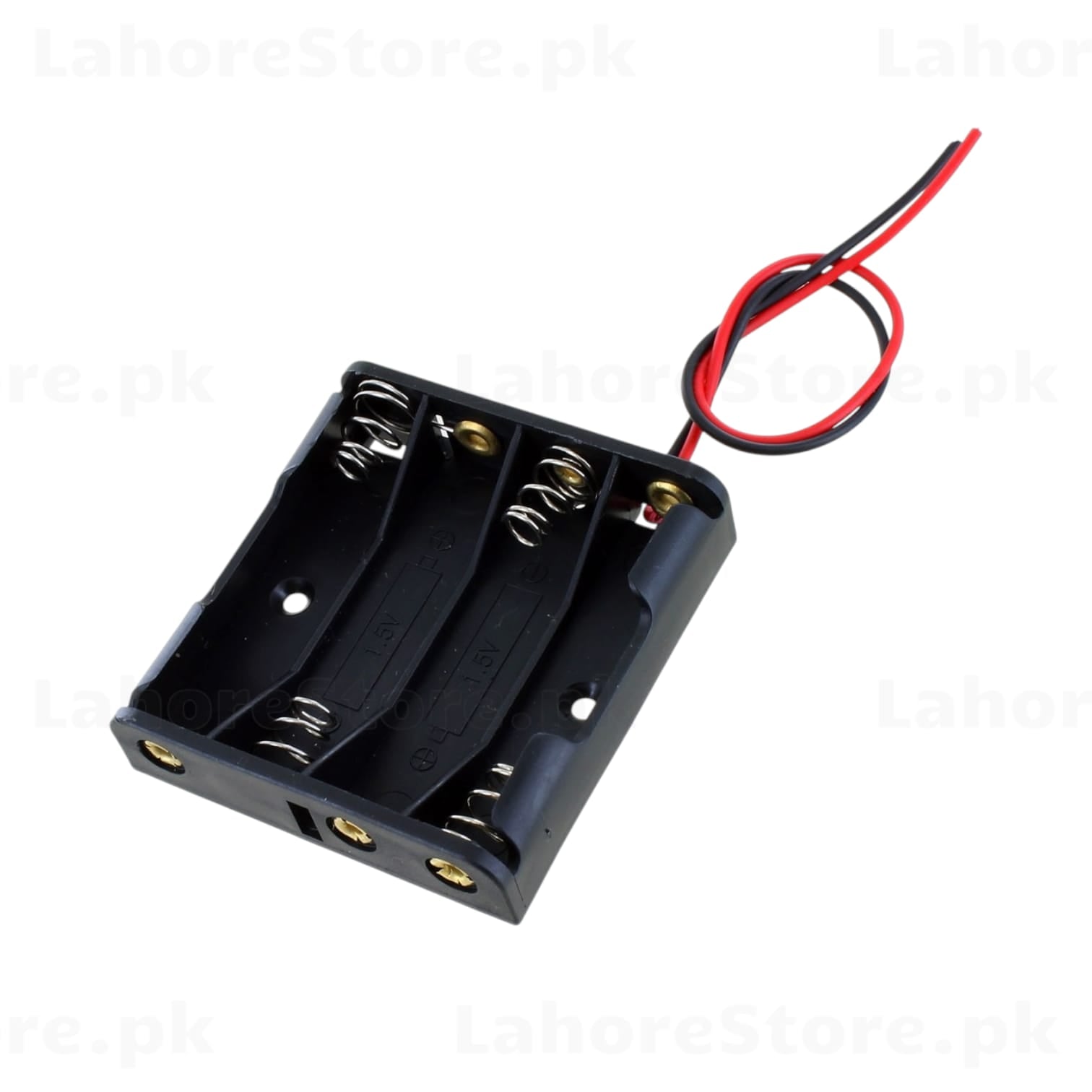 4xAA battery holder with red and black wire leads top view