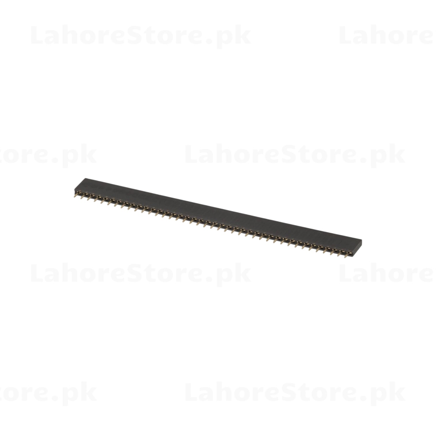 1x40 female pin header strip flat side view showing full length and pin spacing