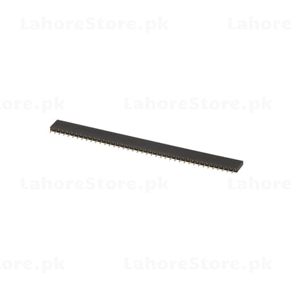 1x40 female pin header strip flat side view showing full length and pin spacing