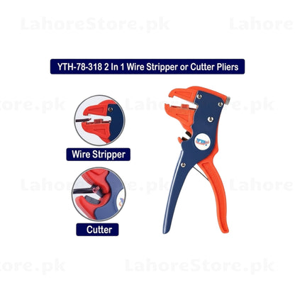 YTH-78-318 2-in-1 wire stripper and cutter with close-up insets showing wire stripping and cutting functions