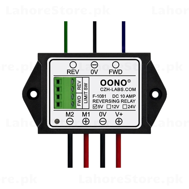 OONO F-1081 DC 10A reversing relay module front label view