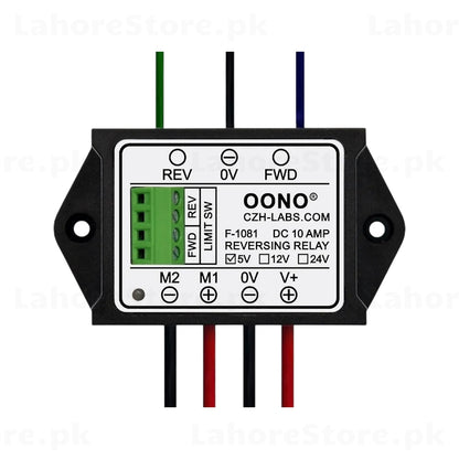 OONO F-1081 DC 10A reversing relay module front label view