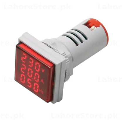 22mm square AC panel meter red LED display showing voltage current frequency