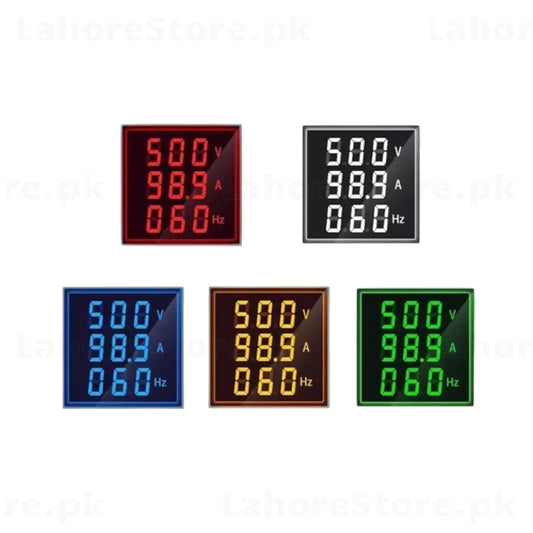22mm square AC panel meter available in red white blue yellow green colors