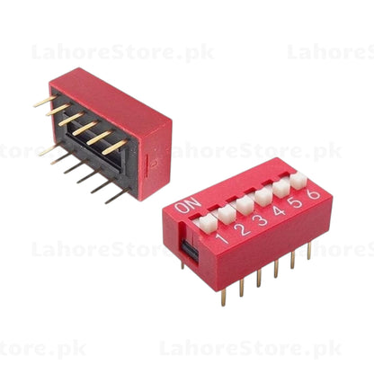 6-Position DIP Switch Red 2.54mm PCB Mount front view