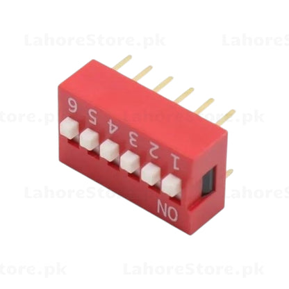 6-Position DIP Switch Red 2.54mm PCB Mount side view