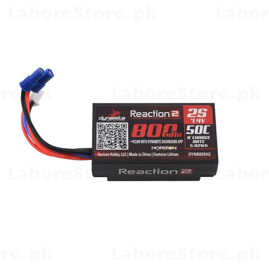 Dynamite Reaction 2 DYNB825H2 2S 7.4V 800mAh 50C LiPo battery with EC3 connector and balance lead