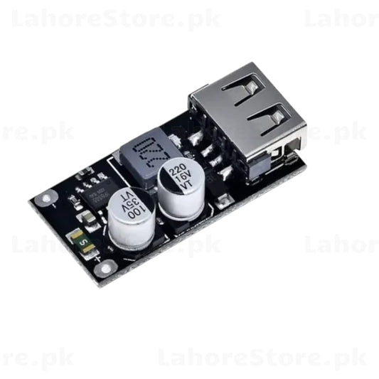 USB-A 5V Buck Converter Module 6V-32V input black PCB with filter capacitors