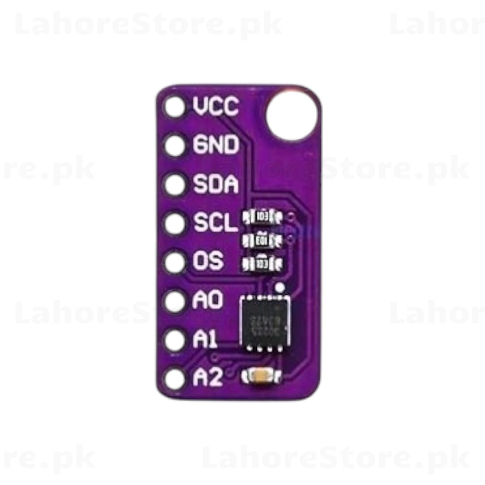 LM75 I2C Temperature Sensor Module purple PCB with VCC GND SDA SCL OS A0 A1 A2 pins