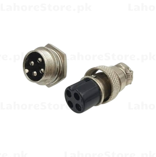 GX16 4-pin aviation connector male panel mount socket and female cable plug pair nickel plated