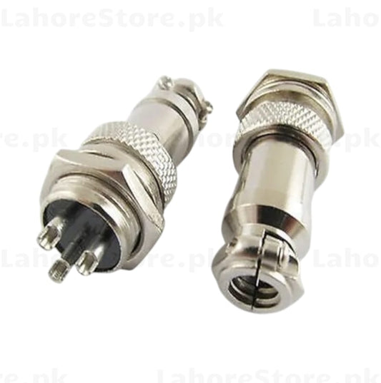 GX16 4-pin aviation connector male plug and female panel mount socket pair nickel plated