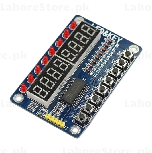 TM1638 LED and KEY module with 8-digit 7-segment display 8 red LEDs and 8 push buttons on blue PCB