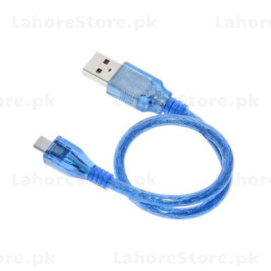 Blue transparent USB Type-A to Micro USB cable 30cm for Arduino