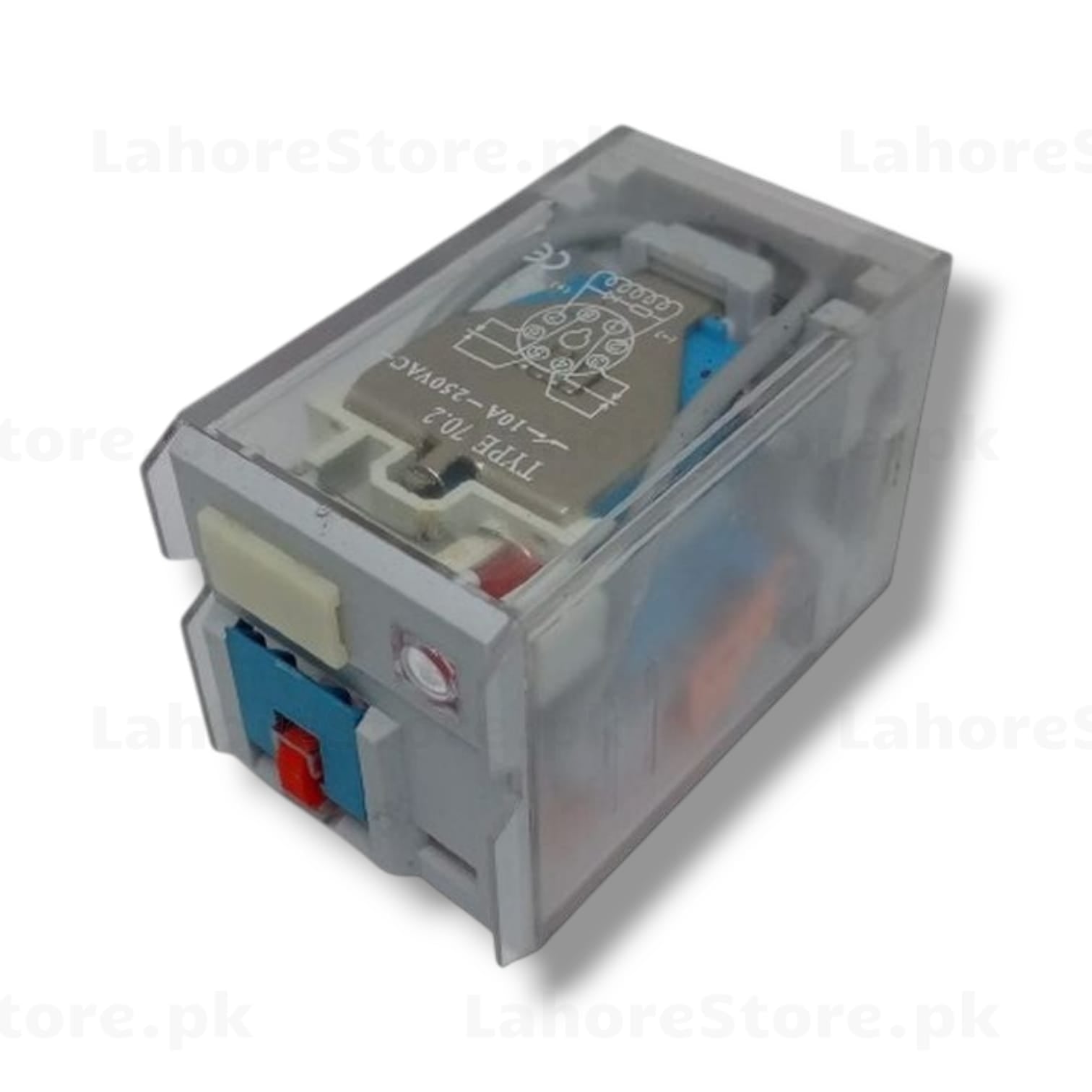 MY2 Power Relay 10A 250VAC DPDT transparent cover with manual override button