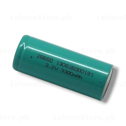 26650 LiFePO4 rechargeable battery 3.2V 3300mAh flat-top cell in green wrap