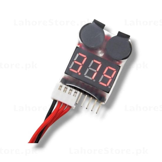 LiPo battery voltage tester with red LED display and dual buzzer alarm 1S-8S