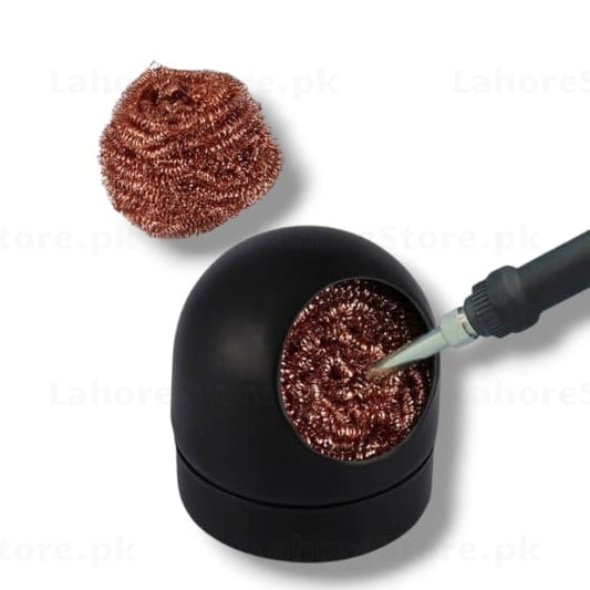 Copper wire ball soldering iron tip cleaner with black dome holder stand
