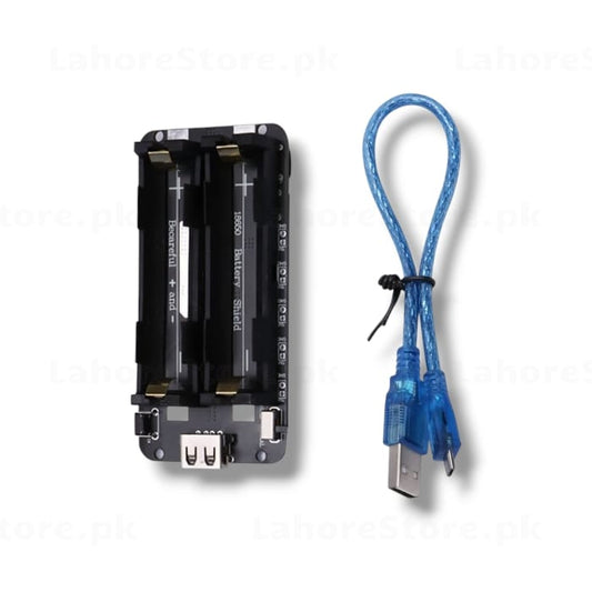 18650 Dual Battery Shield Power Bank Module with blue USB cable