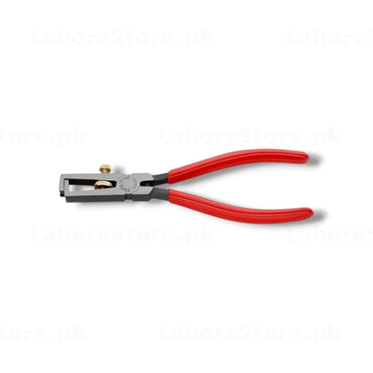 Wire Stripper Pliers closed view with red handles and adjustable screw