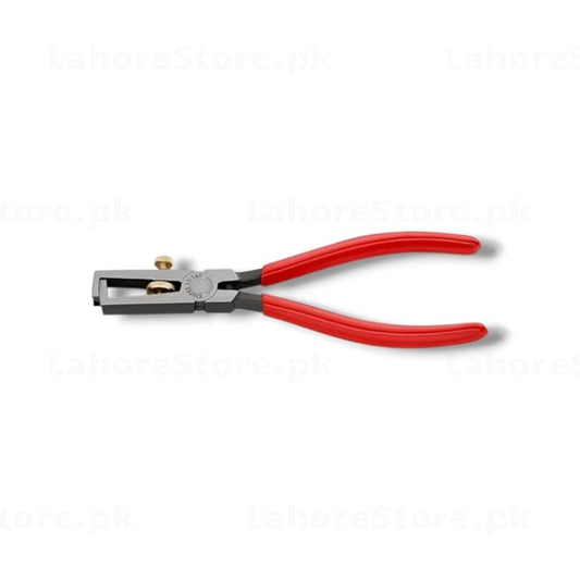 Wire Stripper Pliers closed view with red handles and adjustable screw