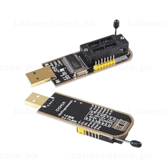 CH341A USB Programmer Front and Back View with ZIF Socket