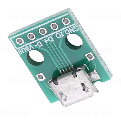Micro USB Female to DIP Breakout Board - back view showing pin labels