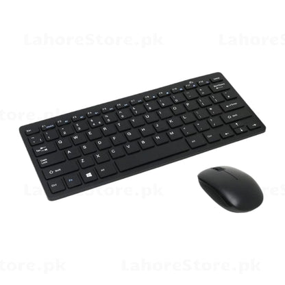 Mini wireless keyboard and mouse combo - angled view showing slim profile