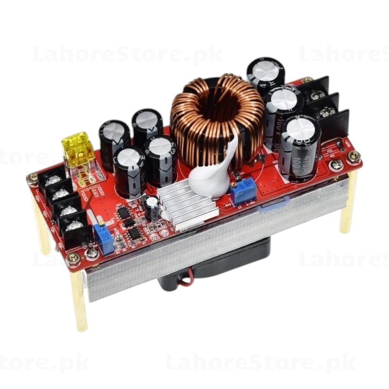 1500W DC-DC Boost Converter Module top view with toroidal inductor and capacitors