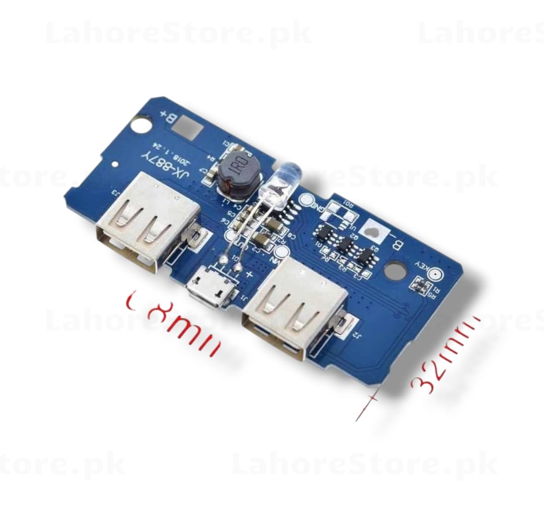 JX-887Y Power Bank Module with dual USB output and Micro USB input, 78x32mm