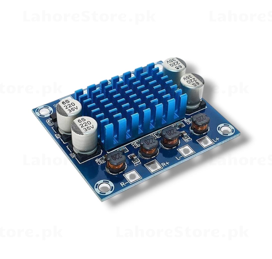 TPA3116D2 Stereo Audio Amplifier Board 2x50W with blue heatsink and speaker terminals