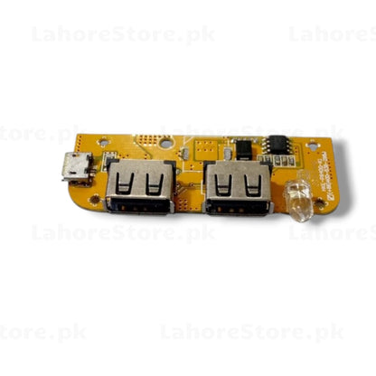 HKE-PB400-K1 power bank PCB module top view showing dual USB-A ports, Micro-USB input and LED indicator