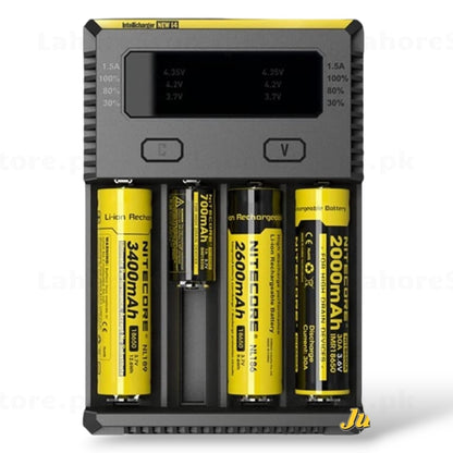 Nitecore New i4 Intellicharger front view with batteries