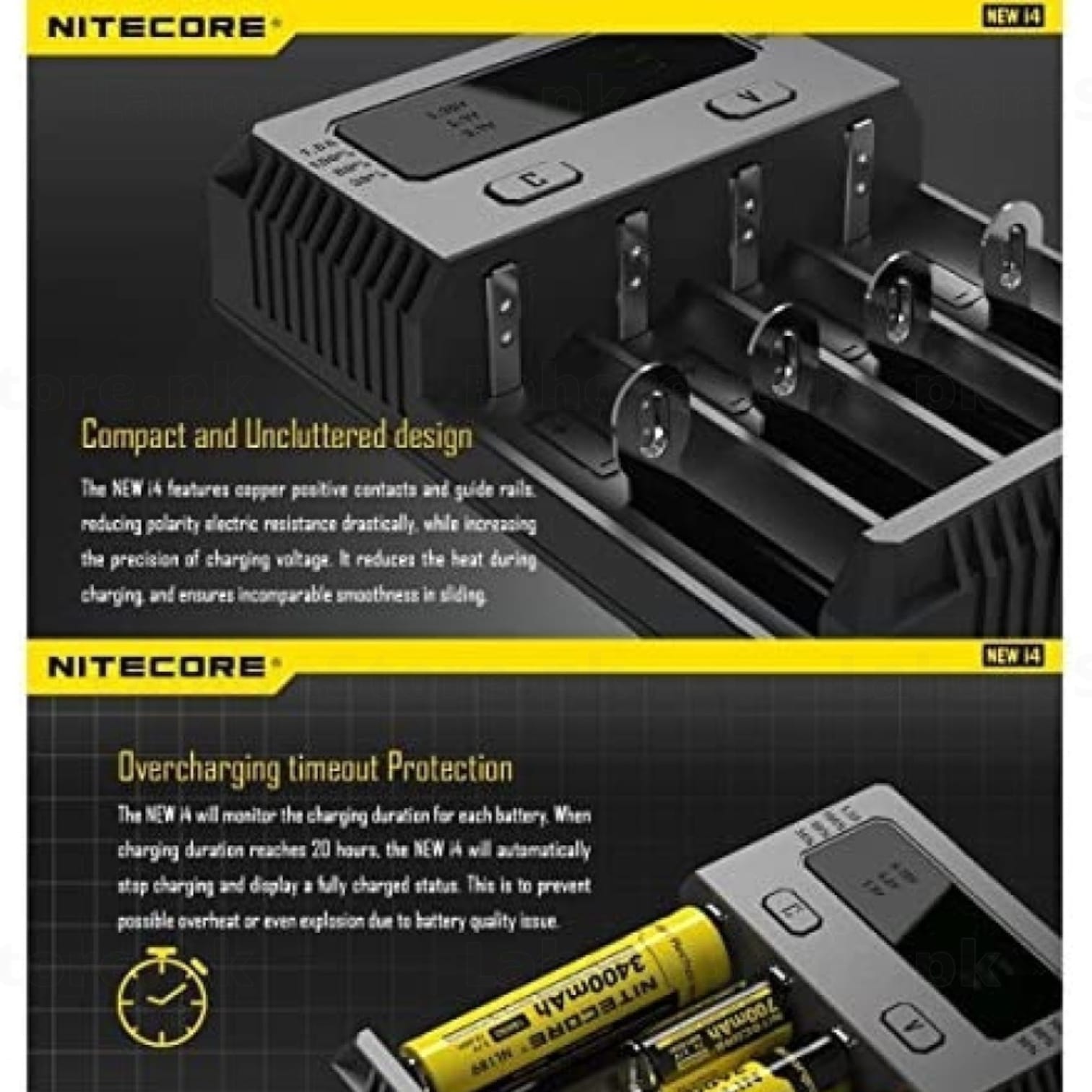 Nitecore New i4 copper contacts and overcharge protection features