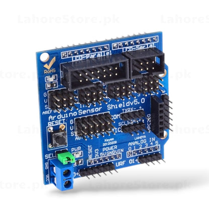 Arduino Sensor Shield V5.0 showing LCD parallel serial and I2C connectors