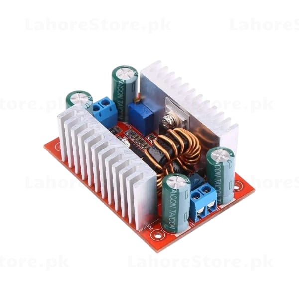 400W DC-DC Boost Converter Module - angled view showing inductor and capacitors