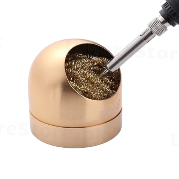 Soldering iron tip cleaner brass wire ball with metal dome holder - open view